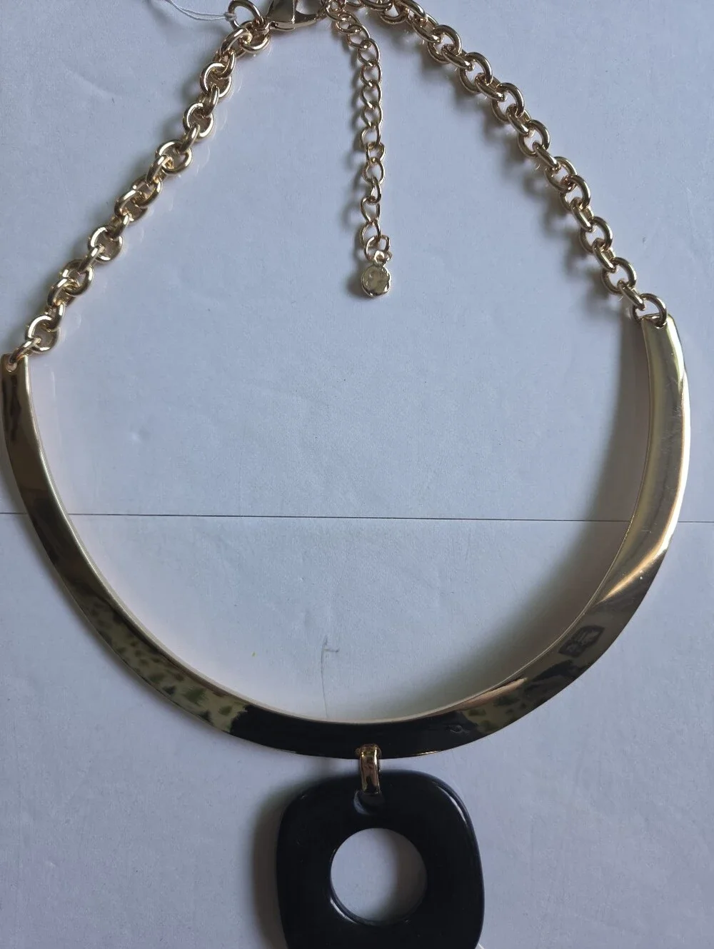 True To Form Gold-Tone Statement Necklace with Black Pendant